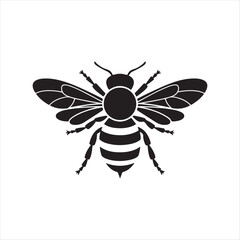Cartoon bee flying near a flower on a white background, vector illustration of a cute insect