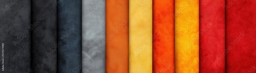 Poster a vibrant array of fabric swatches in various colors, showcasing textures and hues, ideal for design
