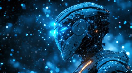 Futuristic Robot in a Cosmic Nebula AI and Technological Advancement