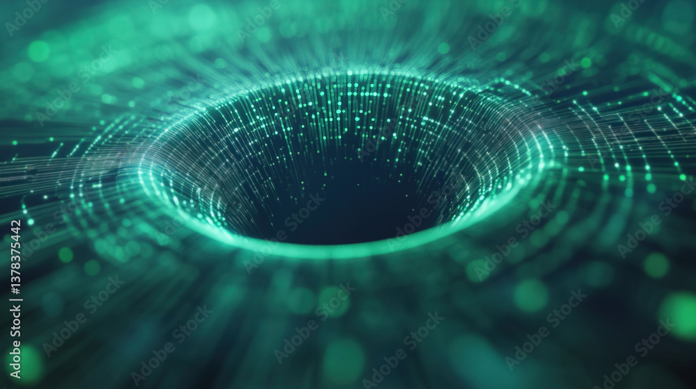 Poster exploring a cosmic vortex of energy and light in a digital universe