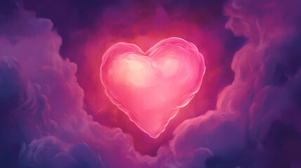 Obraz premium Heart-shaped cloud radiates love in a vibrant sky at sunset