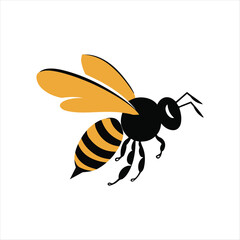 Cartoon bee with honey flying on a white background, cute and funny illustration of a bumblebee and insect with yellow and black colors