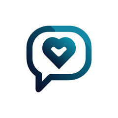 Obraz premium Heart shaped chat bubble icon representing love or support in shades of blue, with a check mark inside