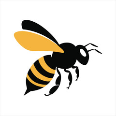 Cartoon bee flying with a smile, surrounded by honey, flowers, and a cute, fun design