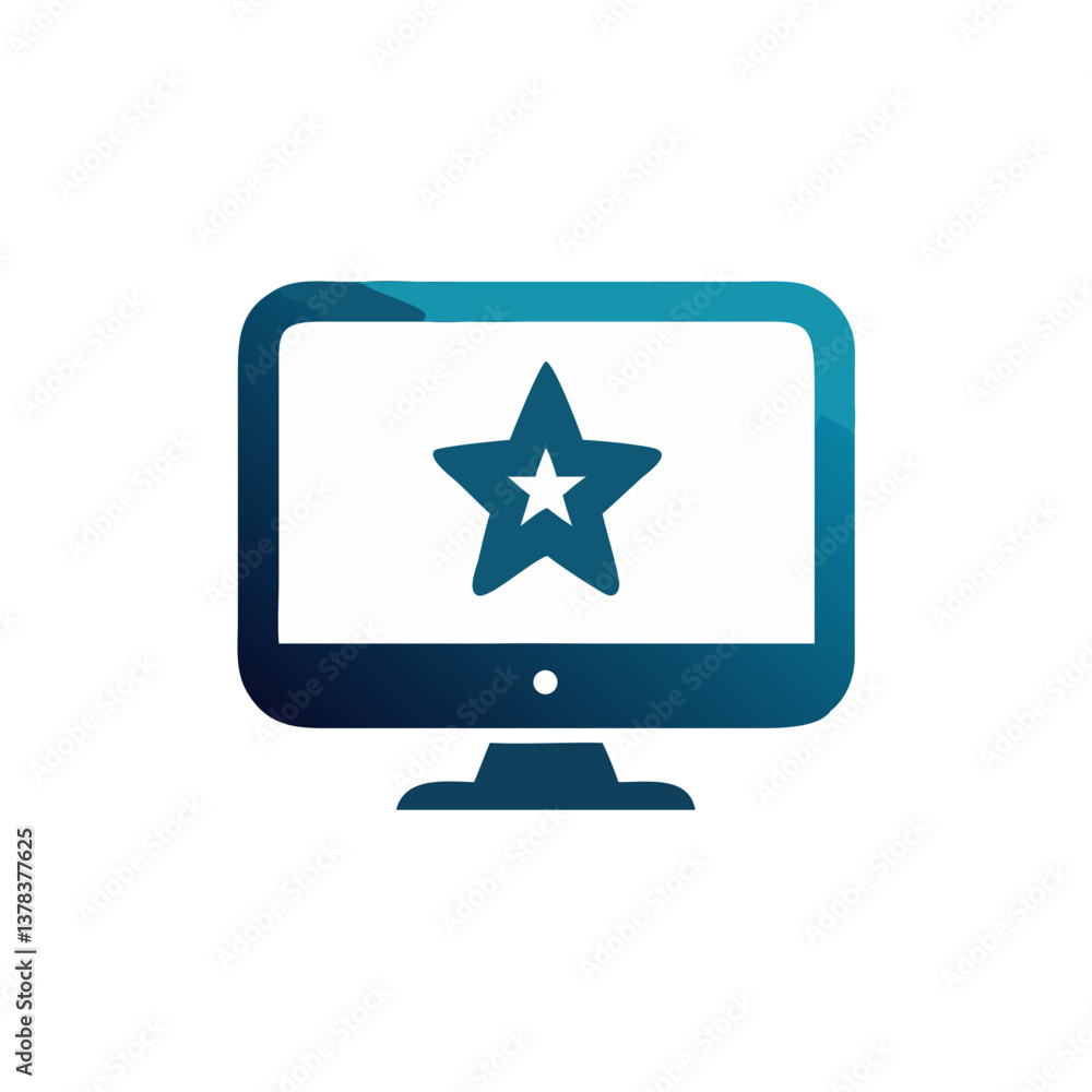 Poster a star symbol on a computer screen representing a concept of favorite, rating or quality