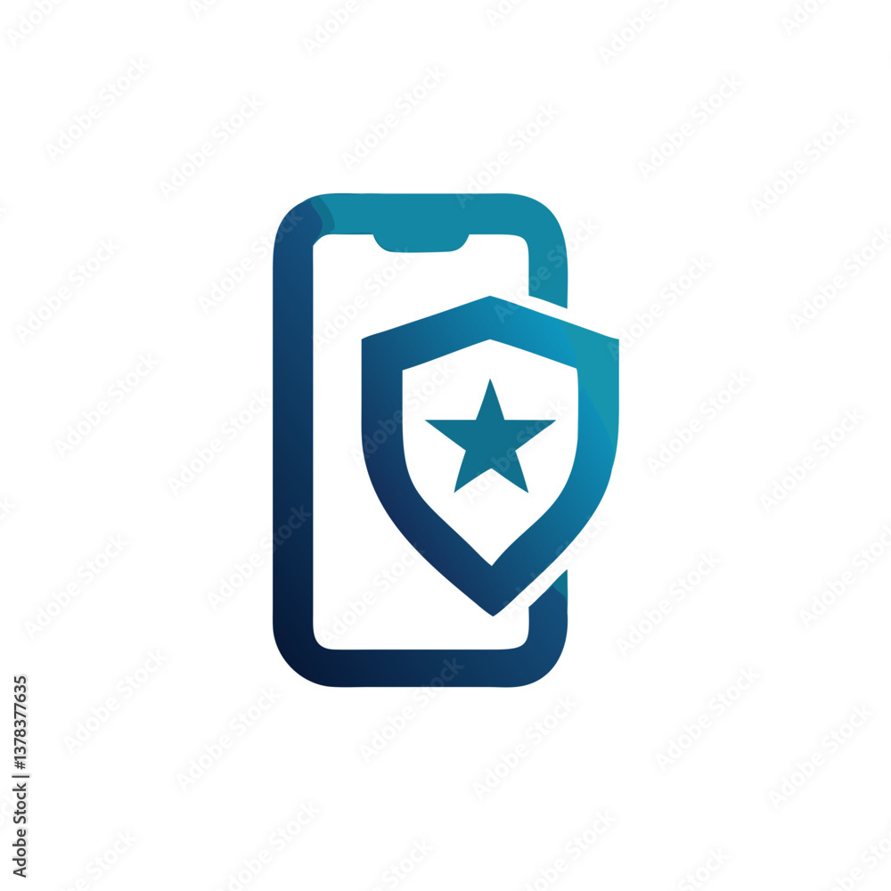Aufkleber an image showing a smartphone with a shield and a star, symbolizing protection and security