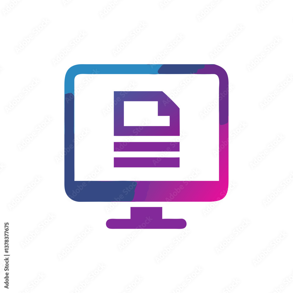 Poster an eye-catching computer icon with a document symbol, perfect for web design or presentations. the d