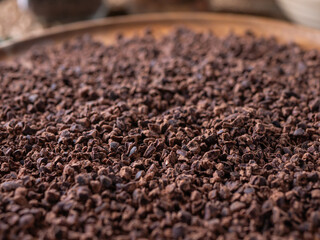close up Organic Cacao nibs or Cacao chips.
