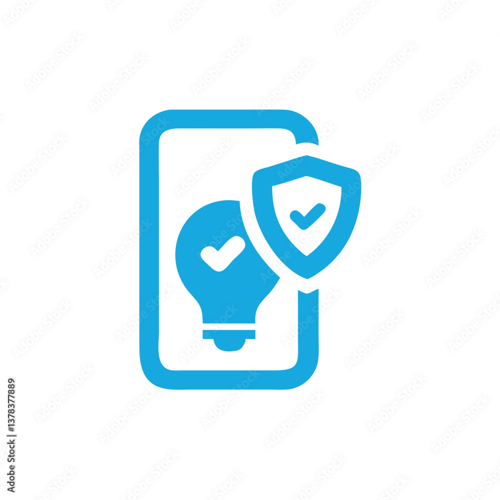 Poster a creative and innovative idea securely protected within a digital device, symbolized by a lightbulb