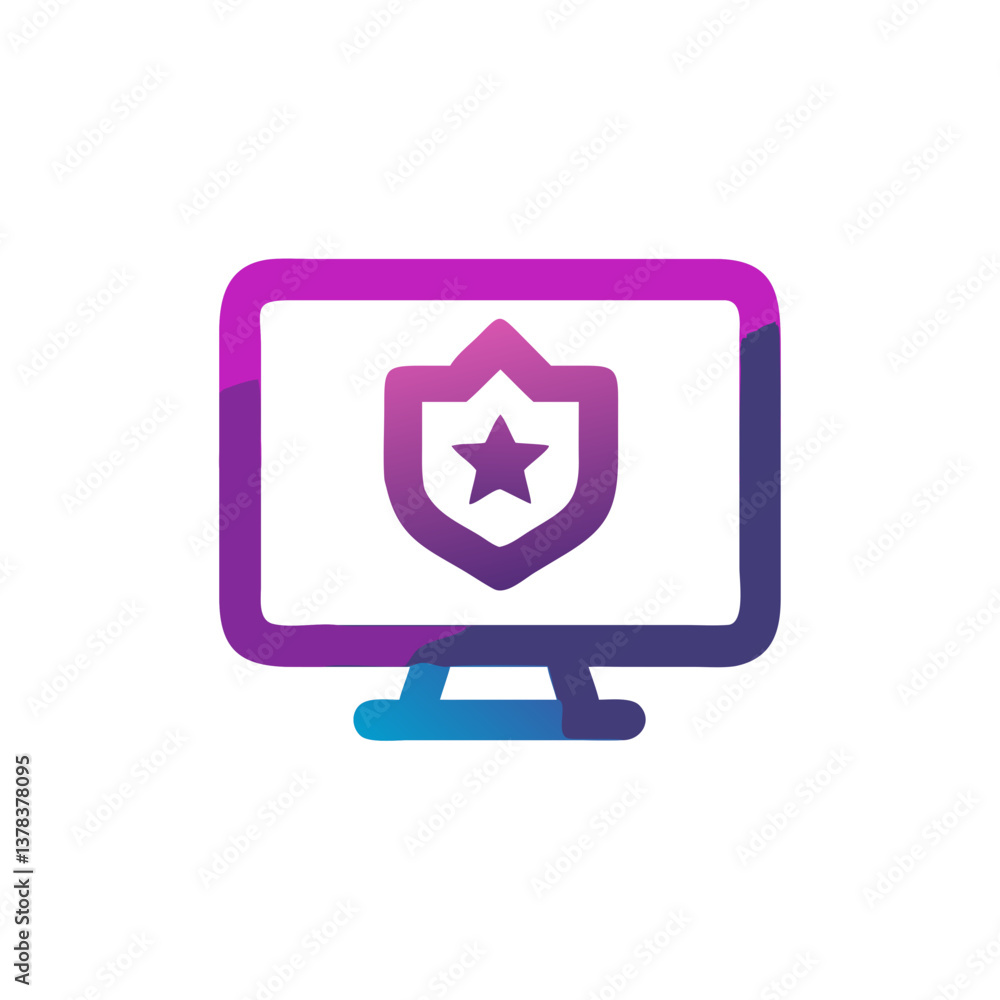 Poster an illustration of a computer screen with a shield on it, highlighting security and protection. the 