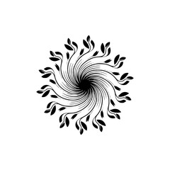 Elegant Floral Swirl: Black Leaves on White, Minimalist Design