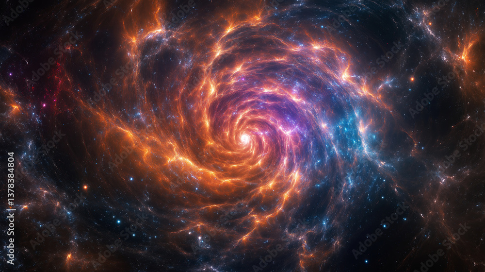 Poster a neon-colored vortex spiraling infinitely into a cosmic void