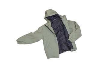 spring jacket isolated, men's jacket in light khaki on a white background, fashionable jackets for young people © retbool