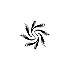 Abstract Swirling Black Feather Motif on White Background