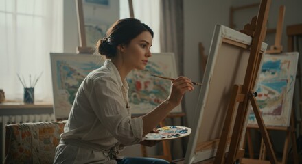 Fototapeta premium Artist Painting in Her Studio