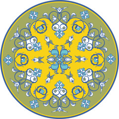 Vector floral ornamental circle in Oriental, Turkish, Arabic style. Great for colorful ethnic backgrounds, medallions, wedding decorations, greeting cards, labels, wallpapers, ceramics, textile.	
