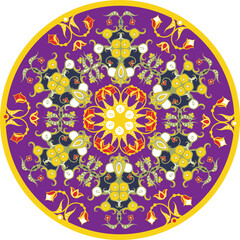 Vector floral ornamental circle in Oriental, Turkish, Arabic style. Great for colorful ethnic backgrounds, medallions, wedding decorations, greeting cards, labels, wallpapers, ceramics, textile.	