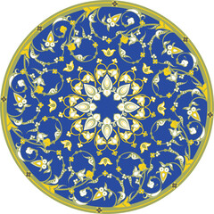 Vector floral ornamental circle in Oriental, Turkish, Arabic style. Great for colorful ethnic backgrounds, medallions, wedding decorations, greeting cards, labels, wallpapers, ceramics, textile.	