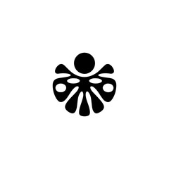 Minimalist Black Monstera Leaf Icon on White Background