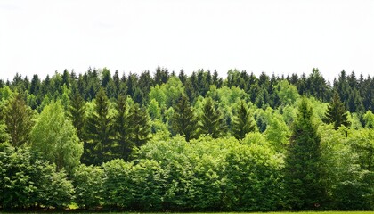 lush green forest on the horizon is isolated the edge of a forest with deciduous and coniferous trees natural background wide size