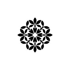 Black Leafy Mandala on Cream Background: Minimalist Floral Design
