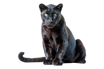 majestic black panther sitting isolated on transparent background