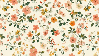 Delicate floral print pattern on a cream background
