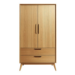 Scandinavian style wardrobe in light oak wood with a clean, modern design and single drawer for minimalist bedroom storage.

