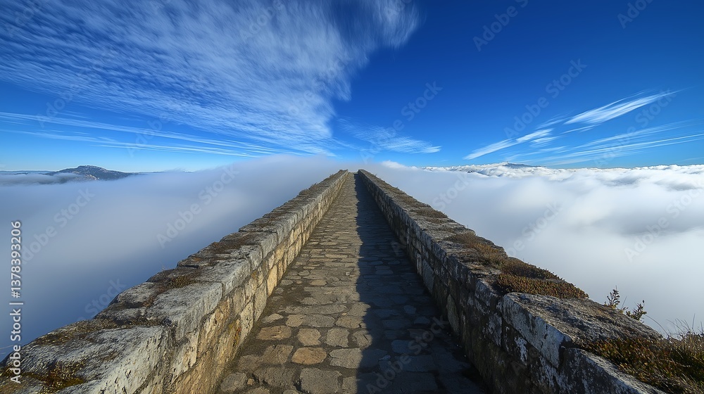 Poster a stone bridge extending through an endless horizon of clouds.