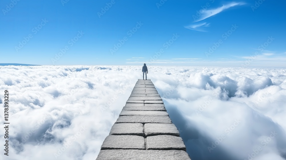 Aufkleber A stone bridge extending through an endless horizon of clouds.