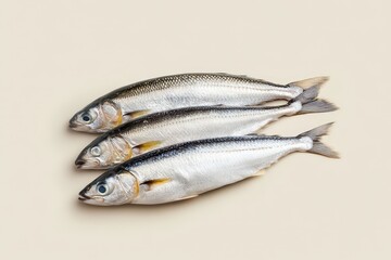 Three small fish are displayed on a light colored surface