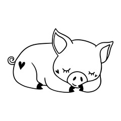 Cute sleeping baby pig in black and white. Adorable hand-drawn farm animal. Vector illustration for cut file, t-shirt, nursery decor