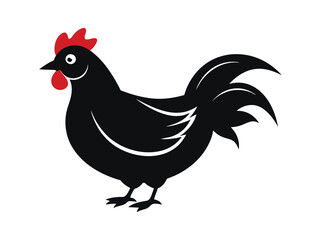 Isolated white poultry silhouette shows a rooster and hen, farm animals
