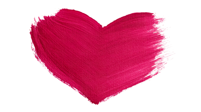 Brushstroke heart magenta vibrant on black background, cut out transparent
