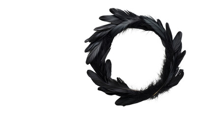Feather wreath with delicate texture and isolated on black , cut out transparent