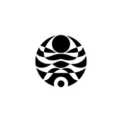 Abstract Globe Icon: Geometric Black and White Design