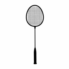Silhouette of badminton racket and shuttlecock on white background, hobby theme