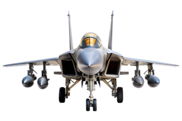 Fighter jet plane front view isolated on a transparent background