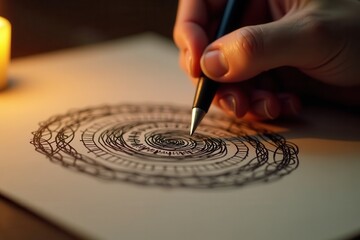 Obraz premium Hand drawing intricate mandala design candlelight