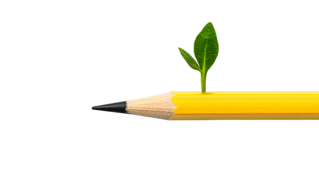 Pencil with sprout, writing growth concept, stationery tool , cut out transparent