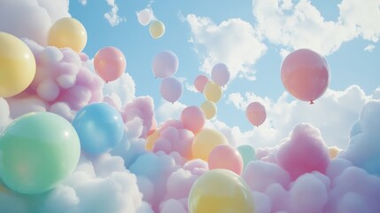 Colorful Balloons Floating in a Clear Sky for a Joyful and Playful Vibe
