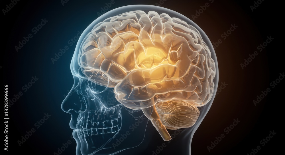 Aufkleber intricate x-ray visualization of human brain structure and functionality in a skull