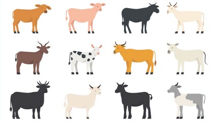 Obraz premium Various Goat Collection: A diverse assortment of goat illustrations, showcasing a range of colors and breeds, perfect for design projects focused on animal themes.