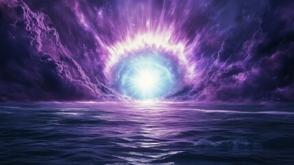 Surreal ocean energy ring with cosmic light | surreal ocean energy ring glowing in violet | surreal ocean energy ring in fantasy portal style