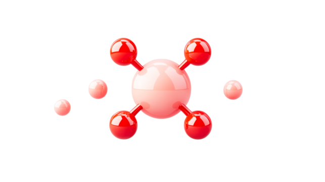Molecule with red spheres and pink center, cut out transparent