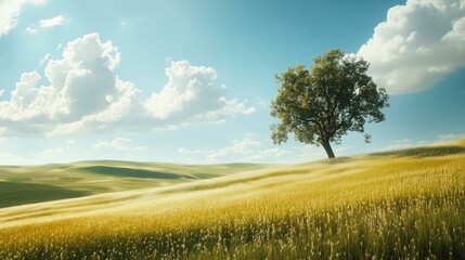 Minimal natural landscape with single tree | minimal natural landscape wide view in golden field | minimal natural landscape with peaceful scenery