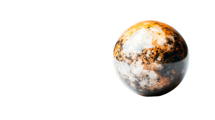 Exotic orb with white and brown texture on black background, cut out transparent
