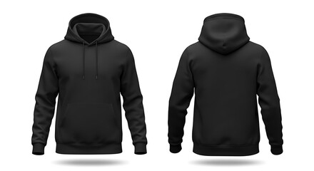 A classic black hoodie, versatile and ready for anything, shown from the front and back, showcasing its simple yet stylish design.