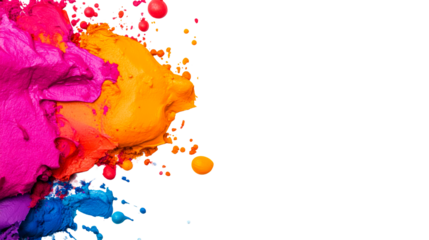Splashes of colorful paint merging together artistically, cut out transparent
