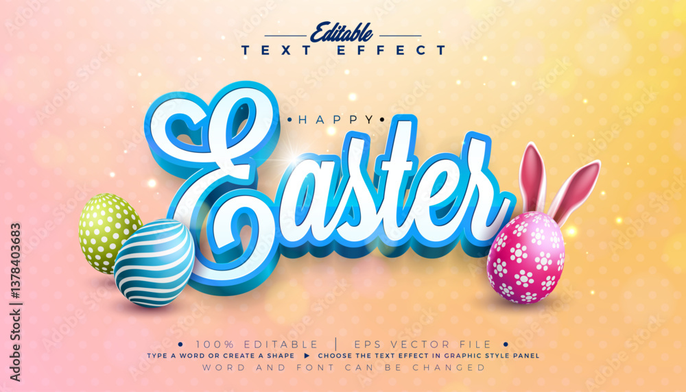 Aufkleber happy easter 3d text effect design. editable and scalable vector graphic style effect with colorful 